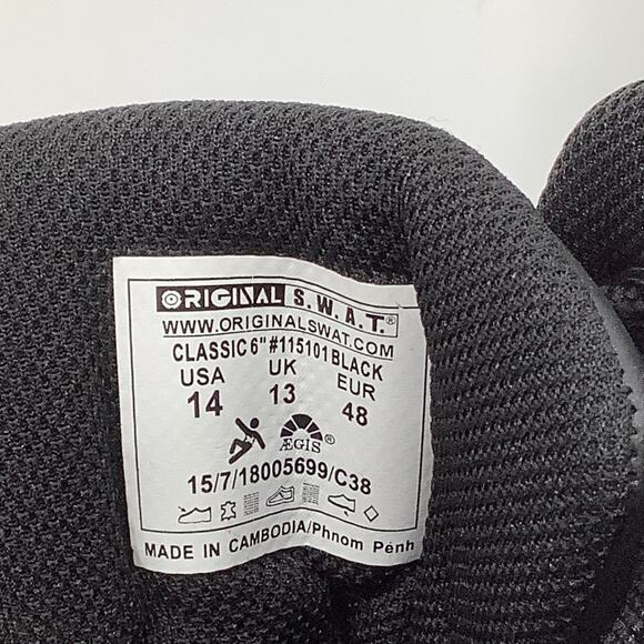 Original S.W.A.T Men 14 Black Leather Classic 6" Boot Lace Up Performance P22-20 - Picture 7 of 9